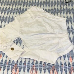 WHITE ONE SLEEVE TOP W/ GOLD DECAL | ZARA